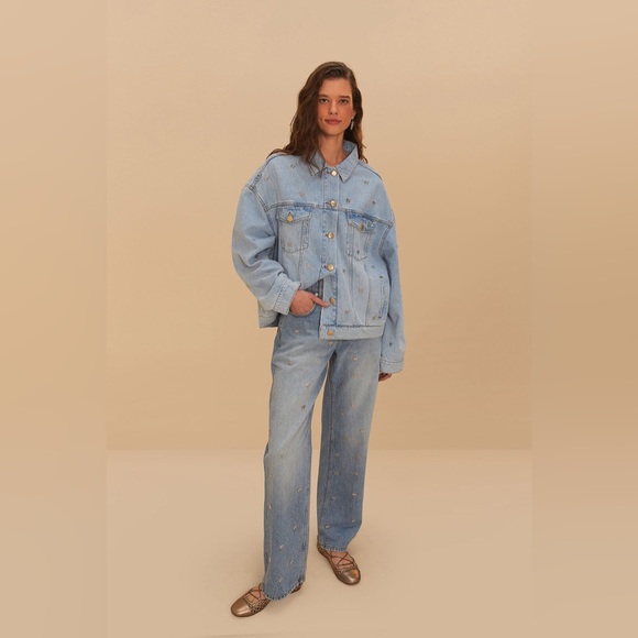 FARM RIO Denim Embroidered Bows Pants - Picture 1 of 5